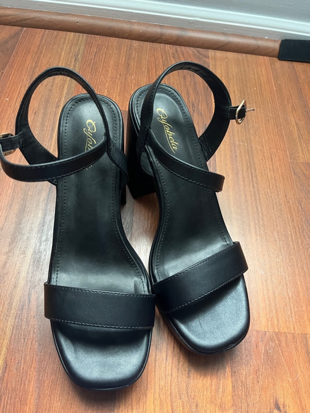 Black Ankle-Strap Block Heel Sandals 8.5